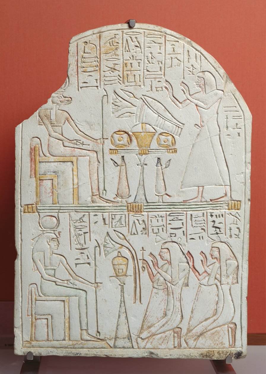 Stela of Penboui, verge for Deir el-Medina, fra Theben, New Kingdom (malt stein) av Egyptian 19th Dynasty