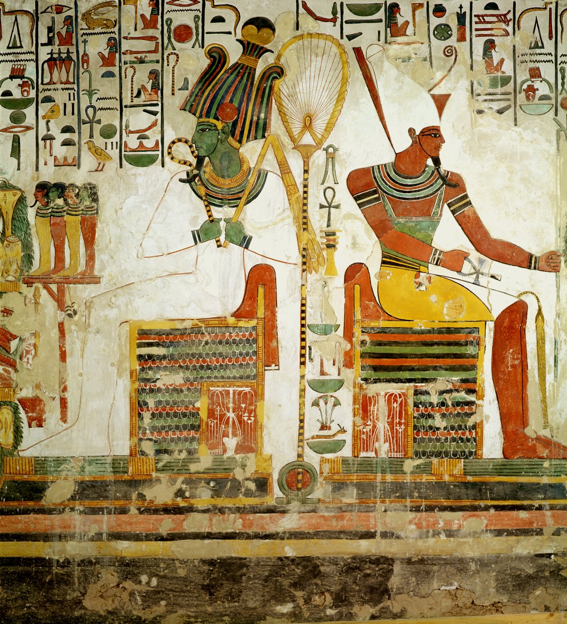 Gudene Osiris og Atum, fra graven til Nefertari, New Kingdom (veggmaleri) av Egyptian 19th Dynasty