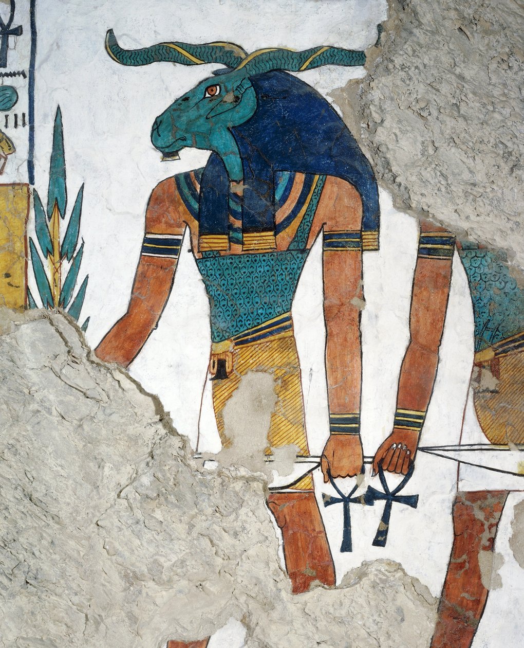 Budbringeren med et værhode, tredje dør til kongeriket Osiris, kapittel 144 i De dødes bok, freskomaleri, gravkammer, Nefertaris grav (QV66), Queens Valley, Theben. Egyptisk sivilisasjon, New Kingdom, Dynasty XIX. av Egyptian 19th Dynasty