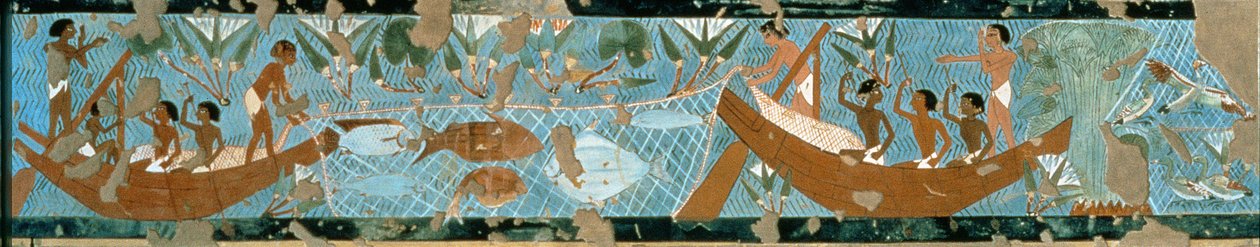 Veggmaleri fra graven til Ipuy, Theben, som viser en fiskescene, New Kingdom, ca. 1275 f.Kr. (malt kalkstein) av Egyptian 19th Dynasty