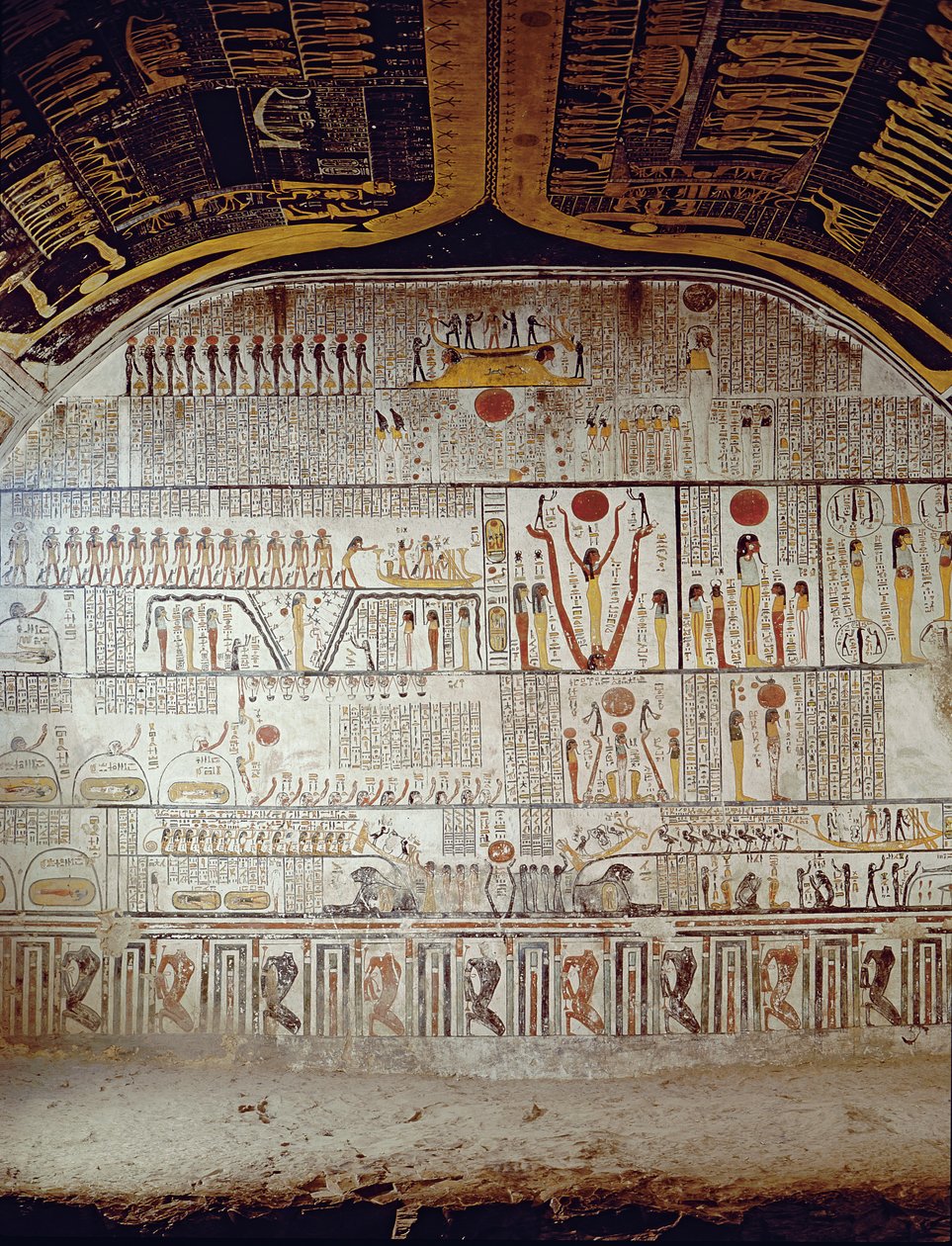Detalj av Jordens bok, fra gravkammeret til graven til Ramses VI (r.1143-1136 f.Kr.) New Kingdom (veggmaleri) av Egyptian 20th Dynasty
