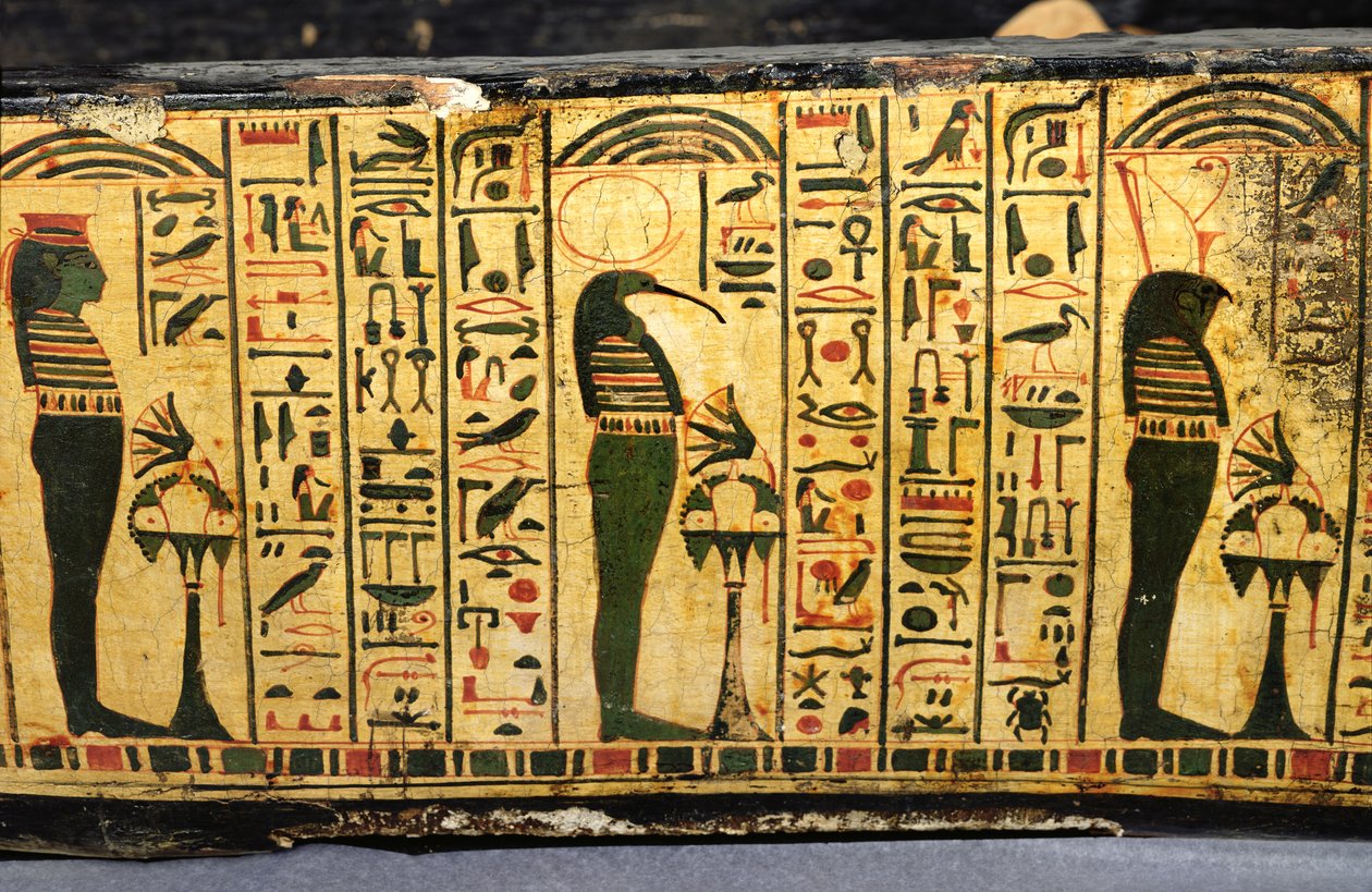 Detalj av den ytre kistebunnen til mumien til Nesyamun, muligens funnet i Deir El-Bahri, New Kingdom, ca. 1100 f.Kr. (malt tre) av Egyptian 20th Dynasty
