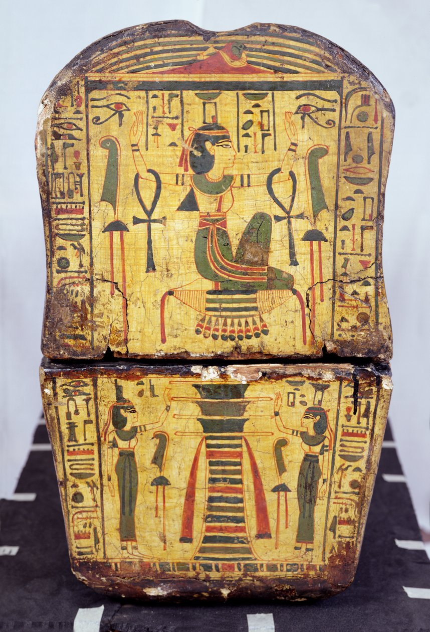 Endevisning av kisten til mumien til Nesyamun, muligens funnet i Deir El-Bahri, New Kingdom, ca. 1100 f.Kr. (malt tre) av Egyptian 20th Dynasty
