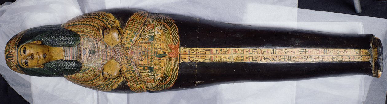 Innerlokk til mumien til Nesyamun, muligens funnet i Deir El-Bahri, New Kingdom, ca. 1100 f.Kr. (malt tre) av Egyptian 20th Dynasty