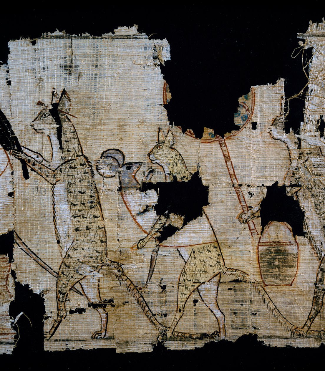 Papyrus som skildrer satirisk scene, ca 1100 f.Kr., datert fra regjeringen til Ramesses IX, Detalj, egyptisk sivilisasjon, New Kingdom, Dynasty XX av Egyptian 20th Dynasty