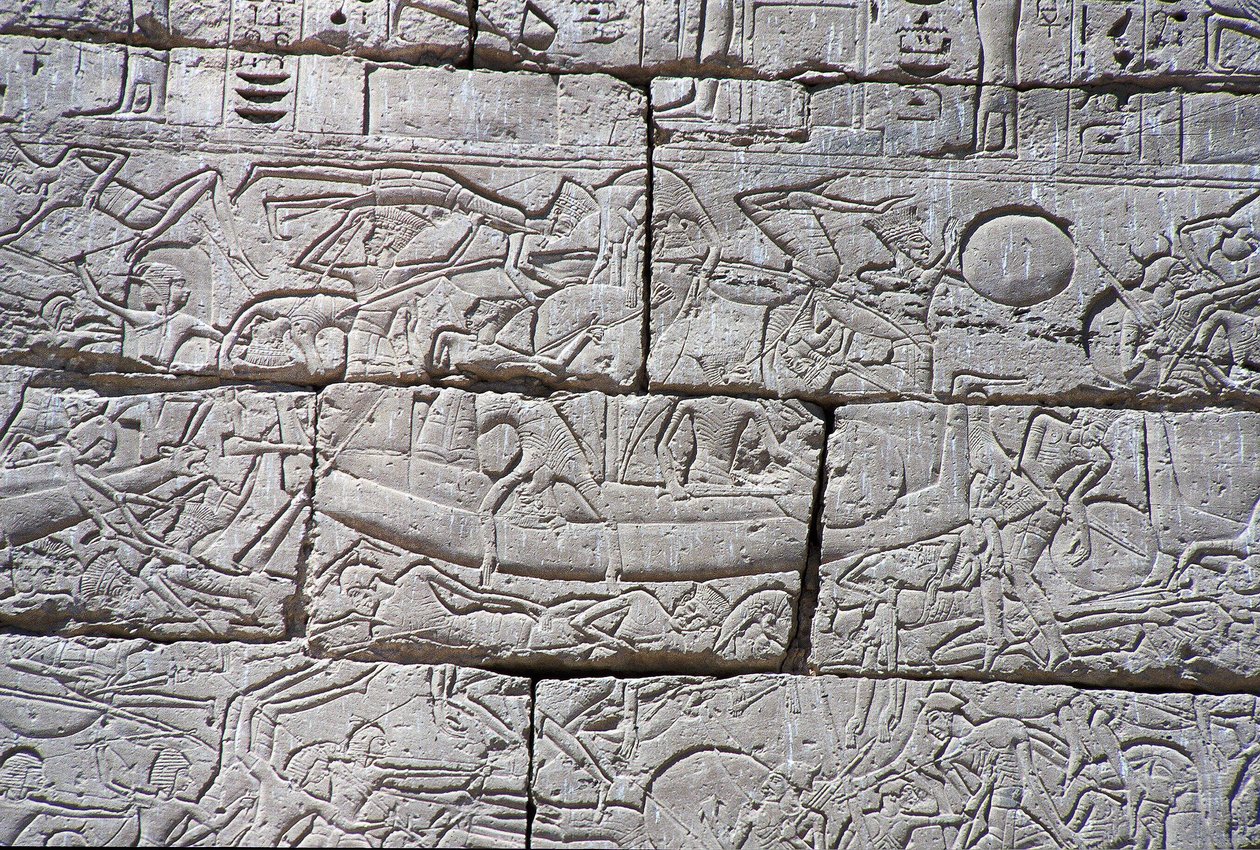 Sjøfolket, Sjøslaget ved Ramses III, Medinet Habu, 1195-64 f.Kr av Egyptian 20th Dynasty
