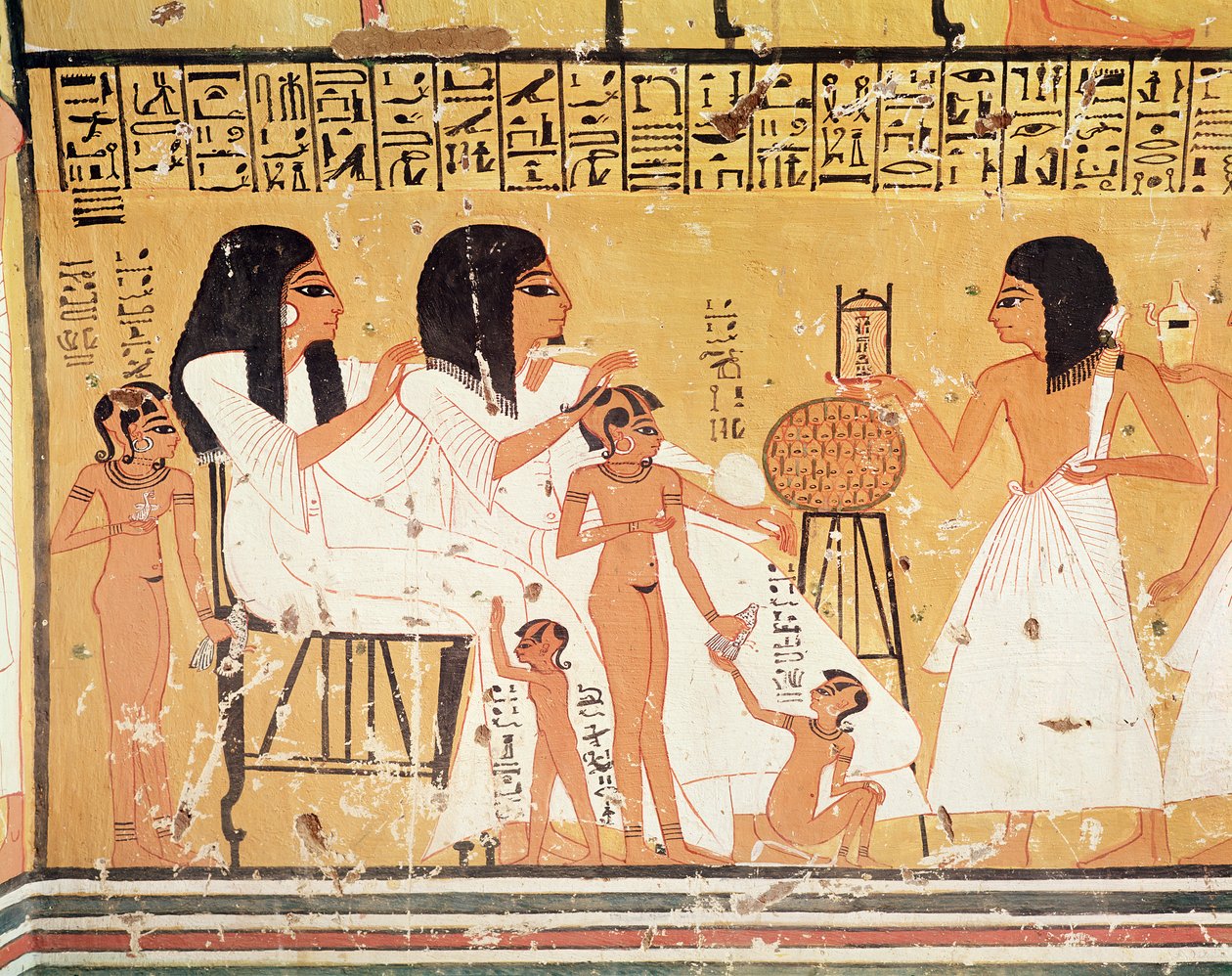 De døde, deres familie og deres tjenere, fra Ankerkhes grav, Workmens Tombs, New Kingdom (veggmaleri) av Egyptian 20th Dynasty