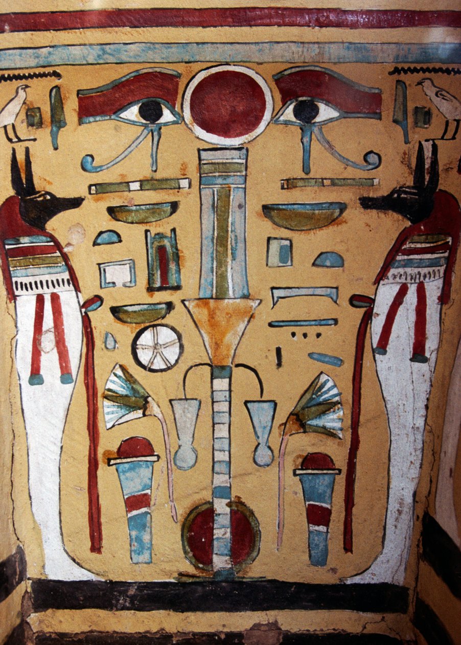 Anubis-mummi, dekorativ detalj av sarkofagen til Ankh-ef-en-Khonsu av Egyptian 21st Dynasty