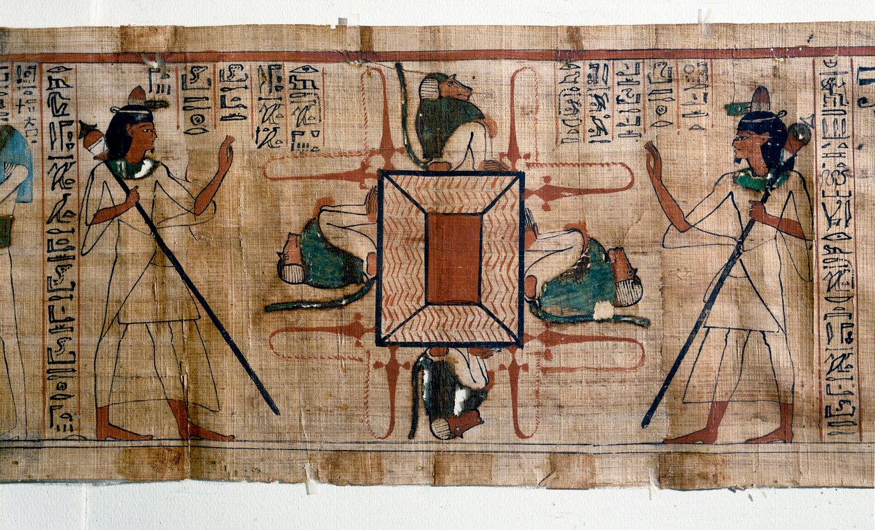 Egyptian Antiquit: Lake of Fire to Hell. Papyrus fra en dødebok. Papyrus fra det 21. dynastiet av Egyptian 21st Dynasty