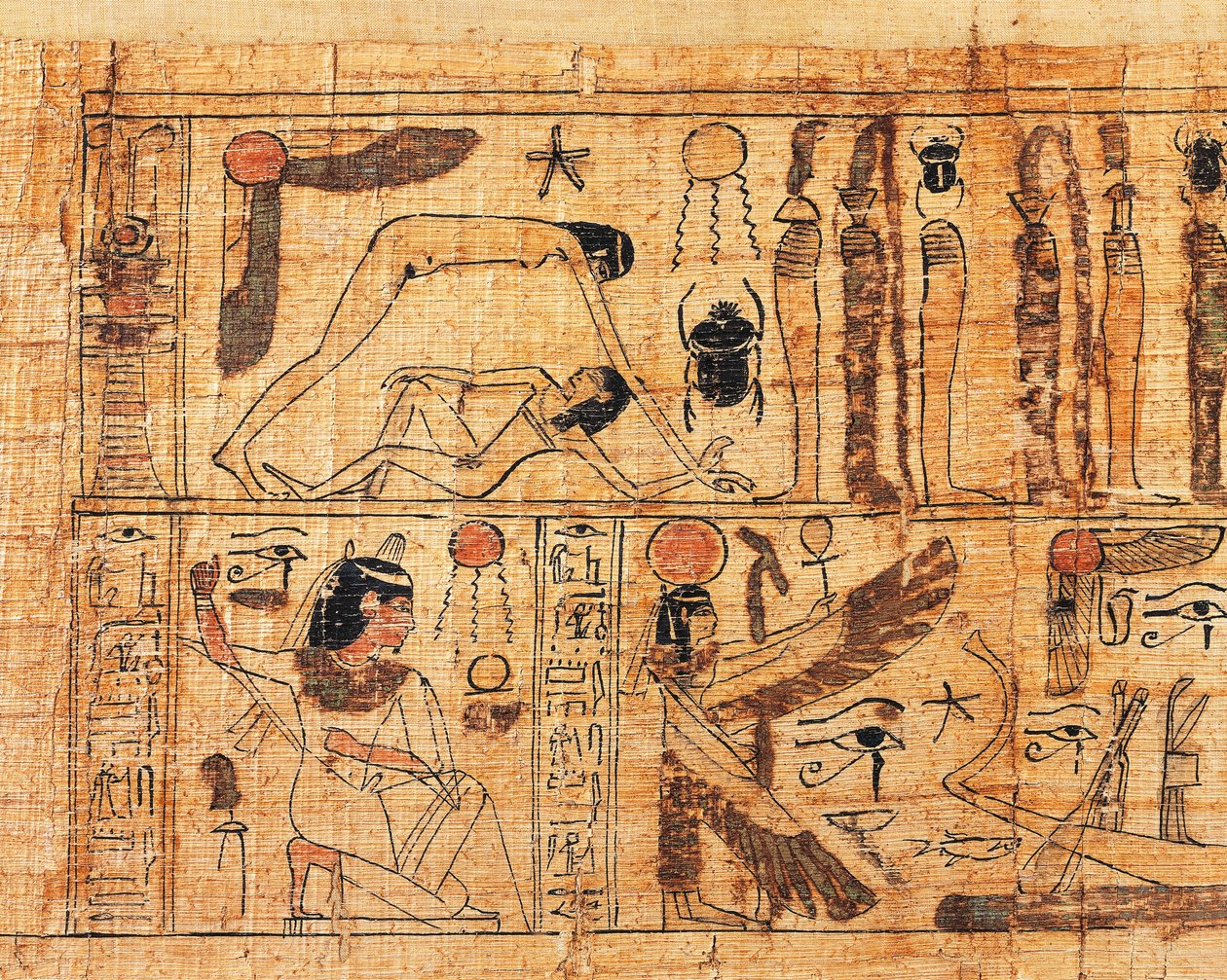 Begravelsespapyrus av Serimen, prest av Amon, detalj om verdens skapelse, separasjon av Geb og Nut av Egyptian 21st Dynasty
