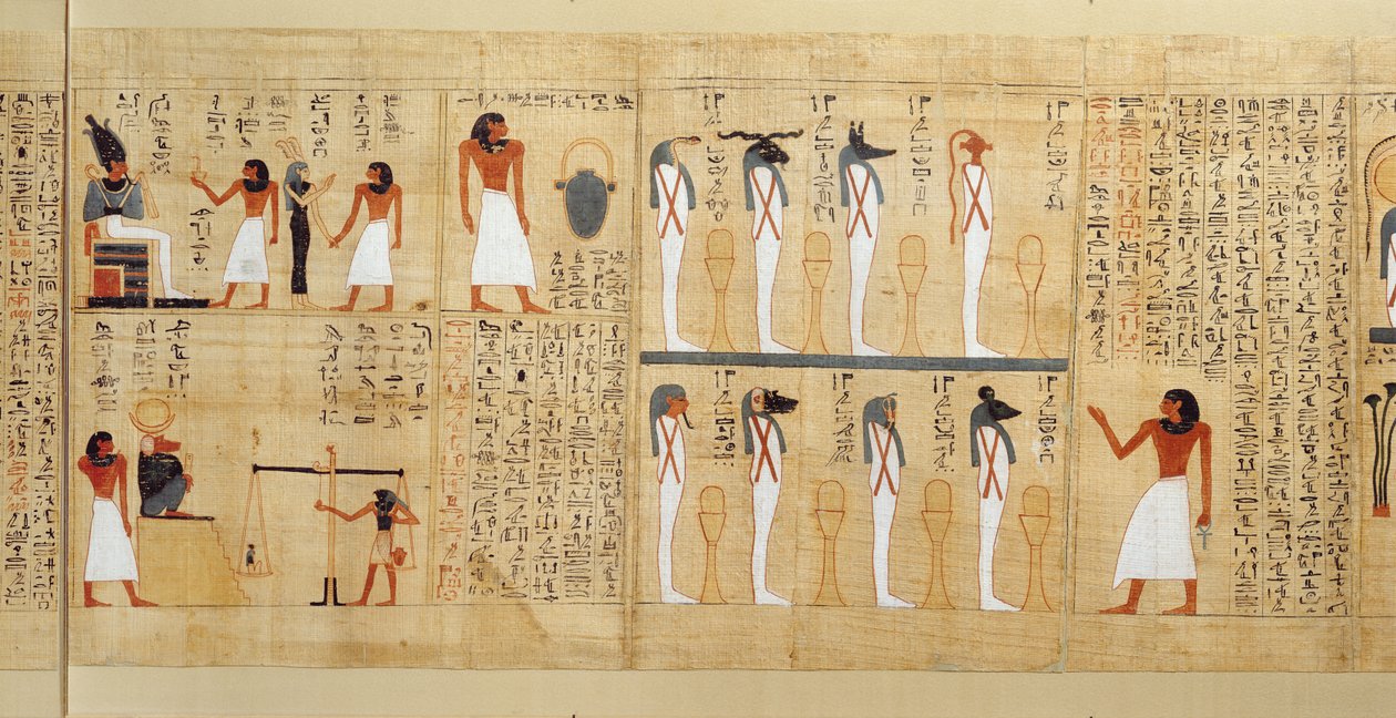 Mytologisk papyrus av Imenemsaouf, tredje mellomperiode, ca. 1000 f.Kr. (malt papyrus) (detalj) av Egyptian 21st Dynasty