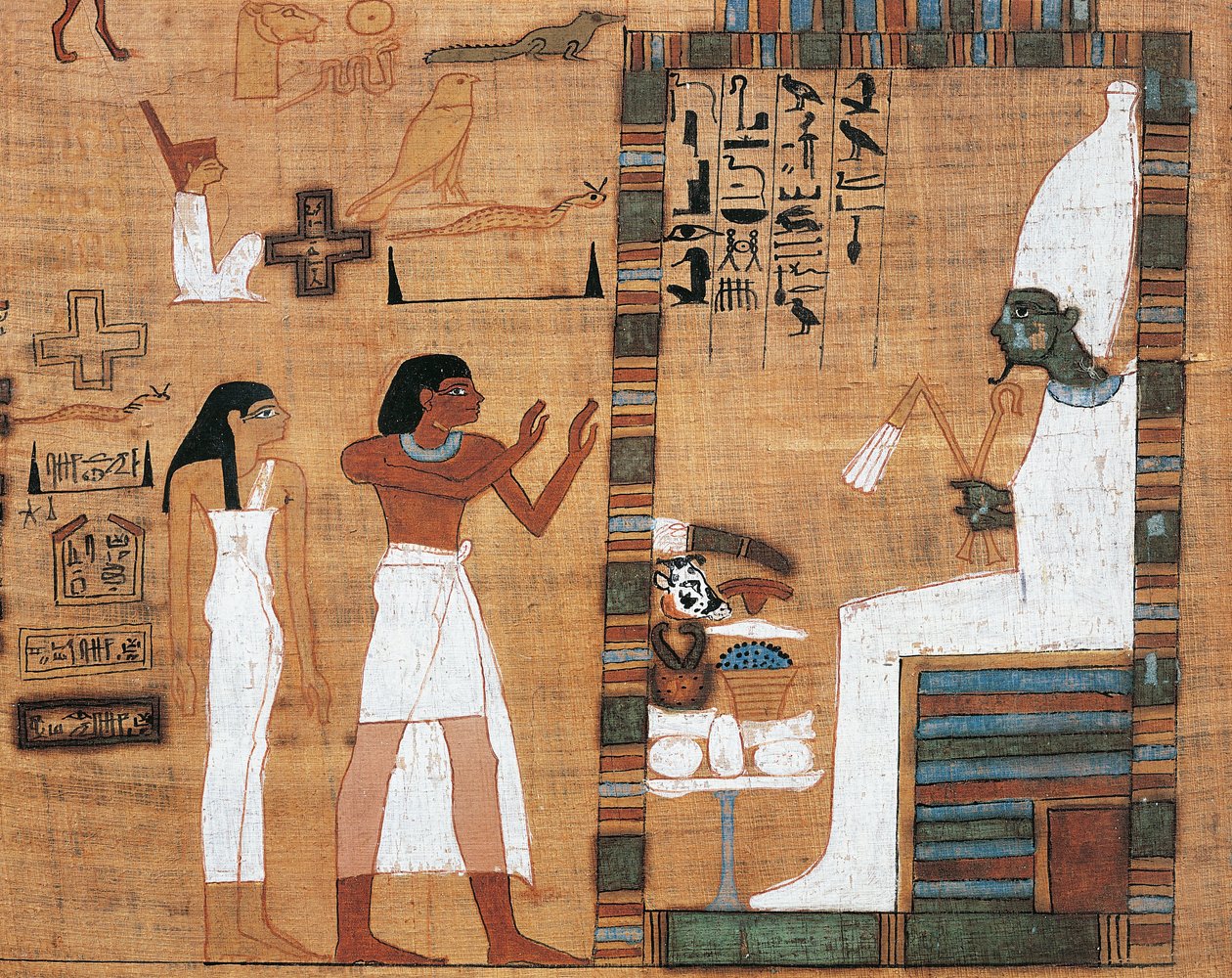 Papyrus som skildrer mann og kone for Osiris 