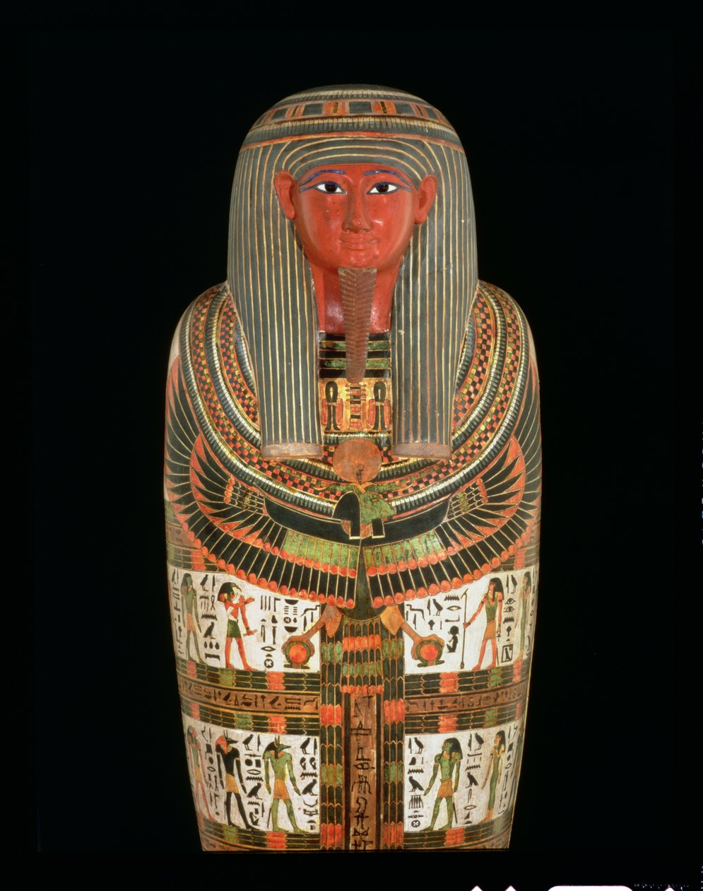 Mummikartonnasje av Nespanetjerepenere, detalj, sannsynligvis fra Theben, tredje mellomperiode (lin eller papyrus blandet med gips, malt) (detalj av 104182) av Egyptian 22nd Dynasty