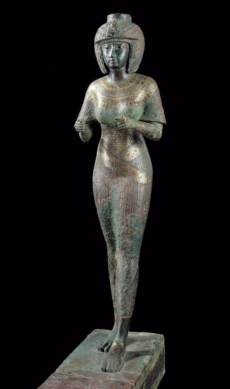 Statue of the Divine Adoratress Karomama, Third Intermediate Period (bronze with gold, silver & electrum) (see also 127647) av Egyptian 22nd Dynasty
