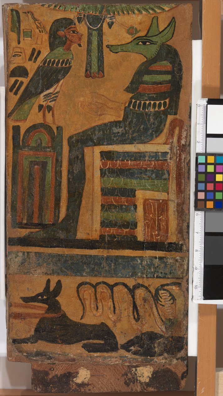 Anubis og den avdødes sjel, fra en sarkofag (panel) av Egyptian 26th Dynasty