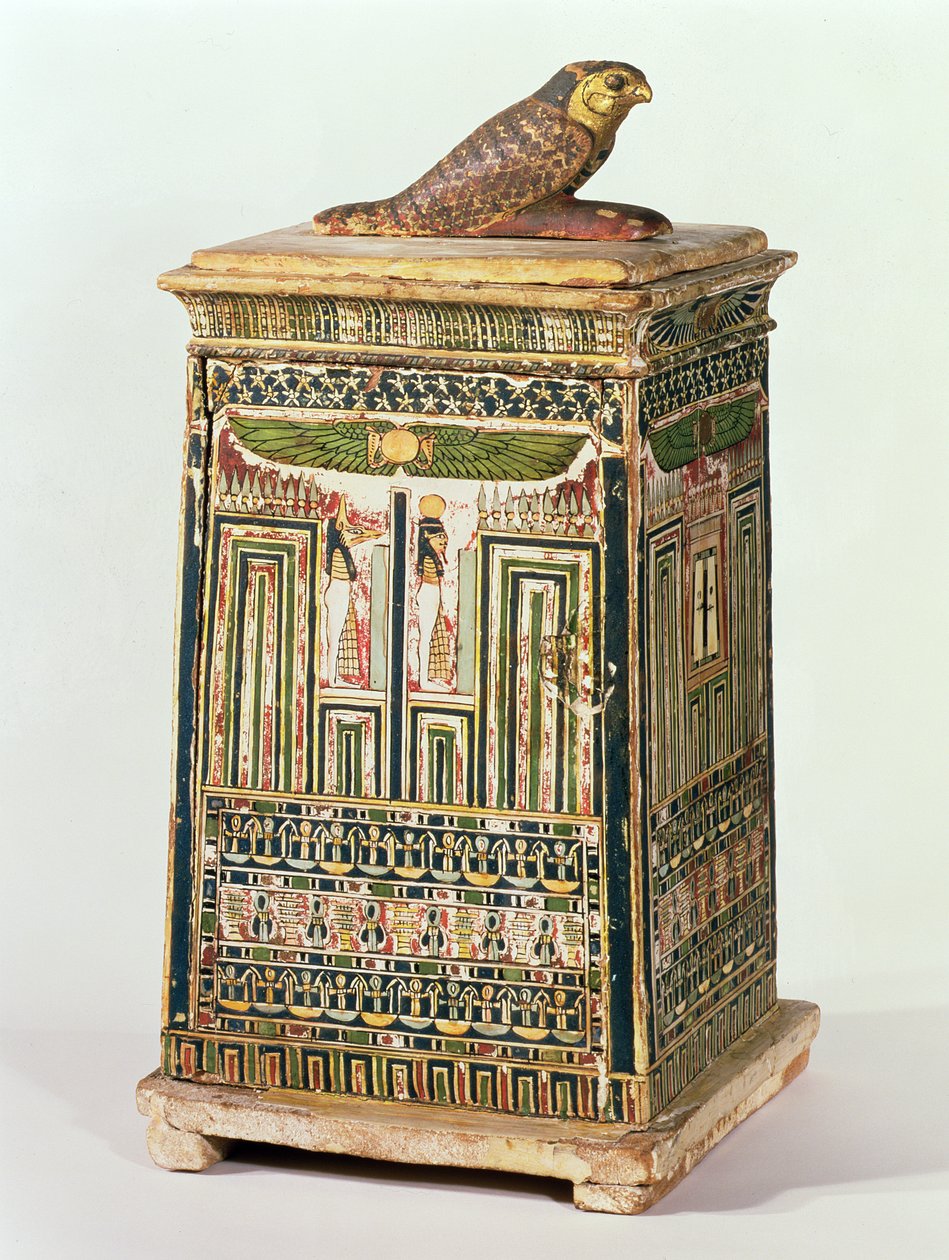 Canopic krukkeboks, fra Saqqara, sen periode (polykromt og forgylt tre) av Egyptian 26th Dynasty