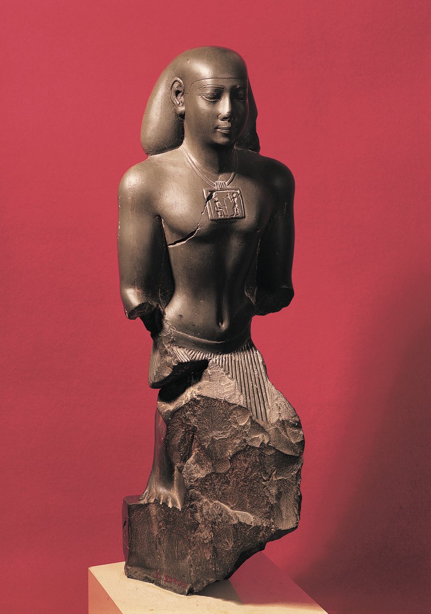 Statue av Iahmes Saneith, en høytstående embetsmann, Saite-perioden, ca. 570-526 f.Kr. (skifer) av Egyptian 26th Dynasty