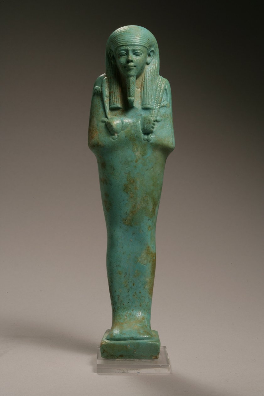 Ushabti-figur for Hekaemsaf, flåtens admiral, Amasis regjeringstid, 570-526 f.Kr. (fajanse) (se 270355 for omvendt) av Egyptian 26th Dynasty