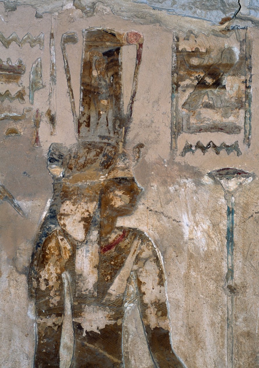 Veggmalerier, Temple of Ain El Meftla, Bahariya Oasis, Giza, Egypt, 26. dynasti (663-525 f.Kr.), Detalj av Egyptian 26th Dynasty