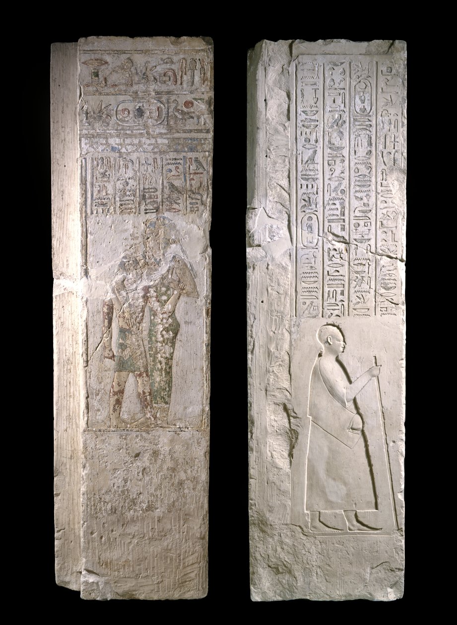 Dørkarm som viser kong Nectanebo I som blir pleiet av Hathor, 380–343 f.Kr., sen periode (kalkstein) av Egyptian 30th Dynasty