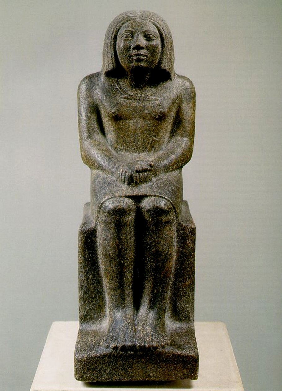 Sittende mannlig figur, Egypt, Ankh, 3. dynasti (porfyroid granitt) av Egyptian 3rd Dynasty