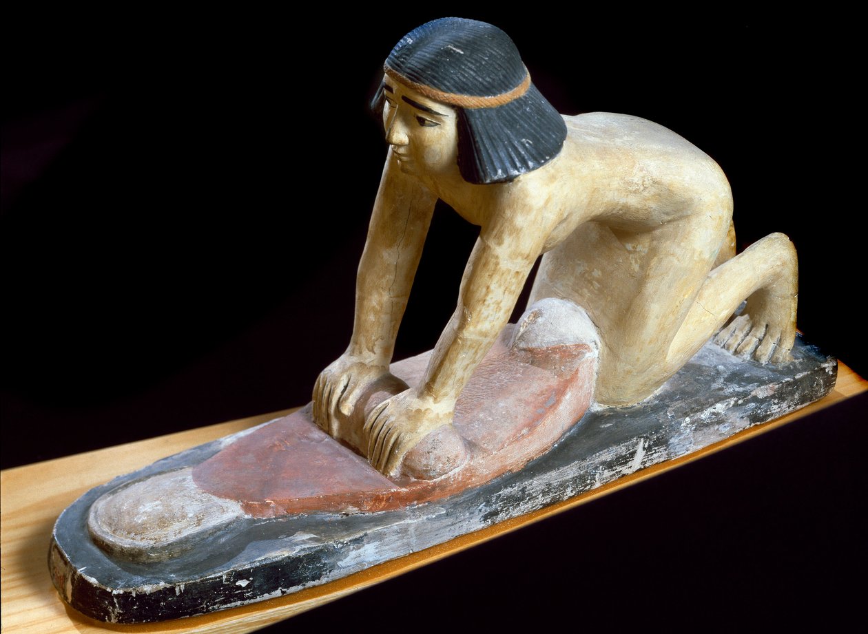 Egyptisk antikvitet: "" egyptisk knusing av frokostblandinger for å lage brød"" Figur. 5. dynasti. 2400 f.Kr. Firenze, Museo Archeologico av Egyptian 5th Dynasty