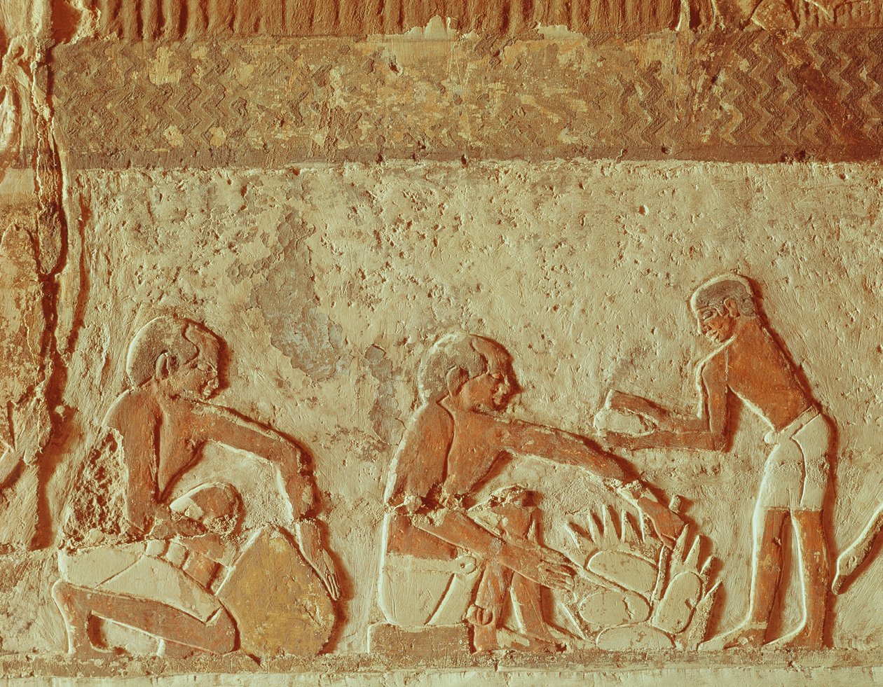 Relieff som viser tilberedning og baking av brød, Old Kingdom (veggmaleri) av Egyptian 5th Dynasty