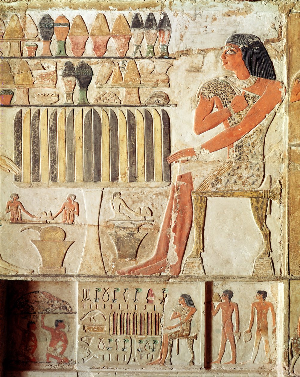 Den avdøde foran et bord med mat, egyptisk, Gamle rike (veggmaleri) av Egyptian 5th Dynasty