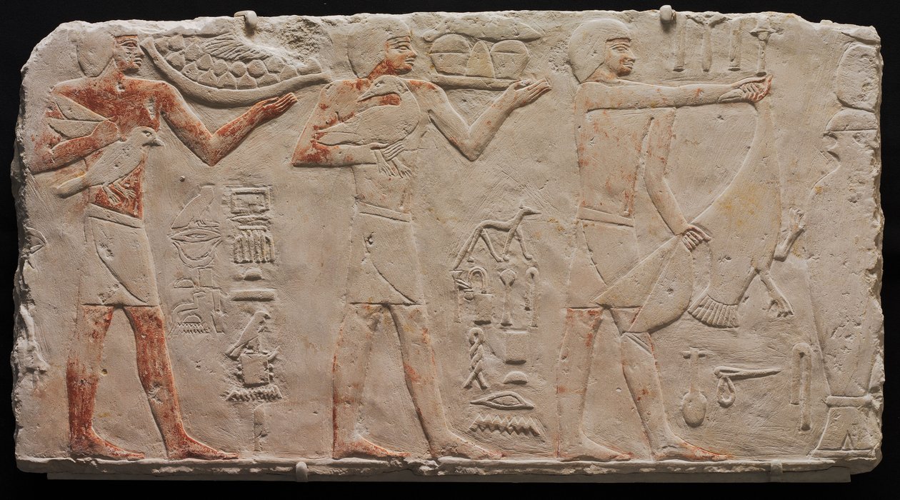 Relieff av tre offerbærere, fra Saqqara, ca. 2311-2281 f.Kr. av Egyptian 6th Dynasty