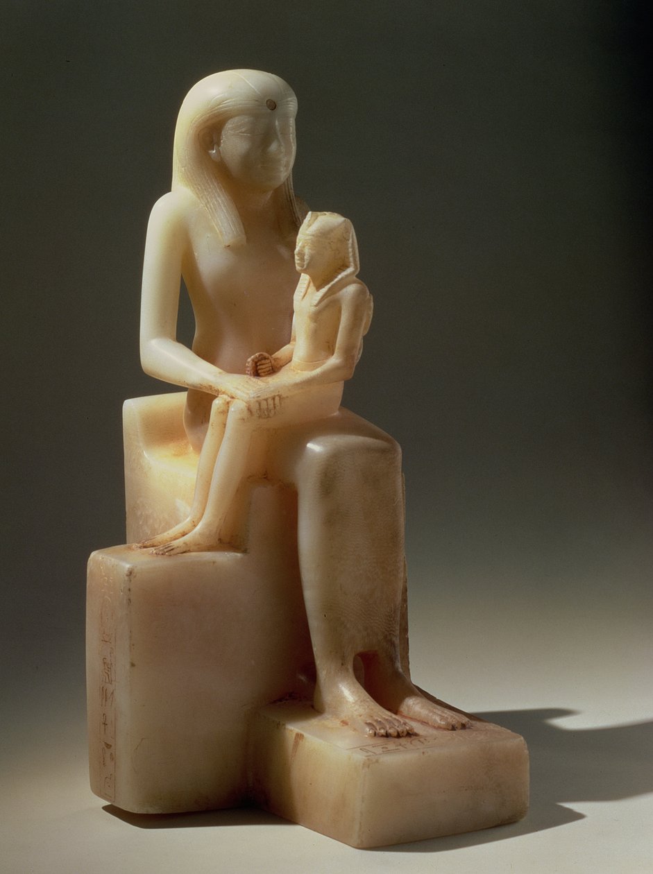 Pepy II og hans mor dronning Meryreankhnes, muligens fra Saqqara, Old Kingdom (kalsitt) av Egyptian 6th Dynasty Egyptian 6th Dynasty