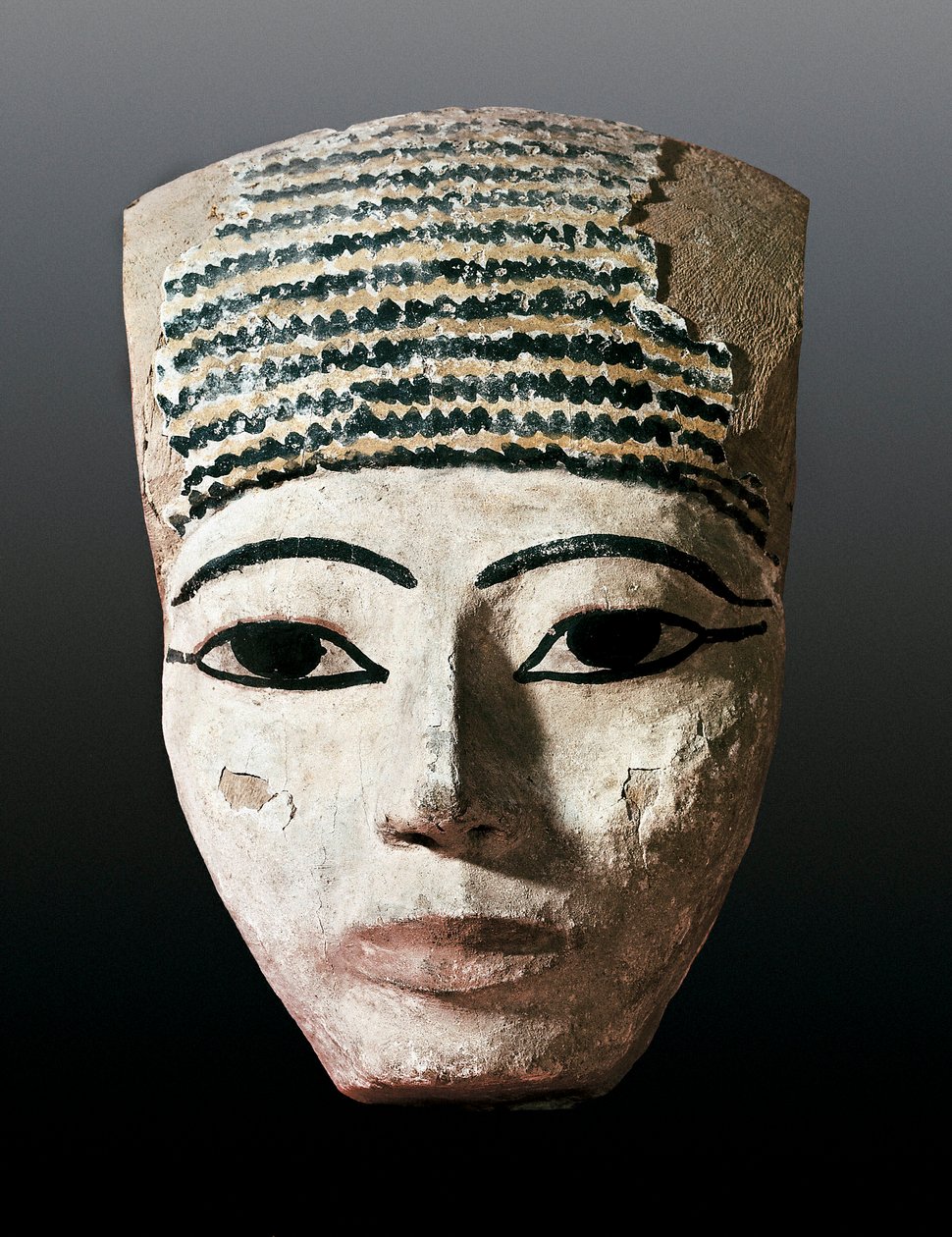 Det gamle Egypt: Portrett for en egyptisk sarkofag. 1600-1100-tallet av JC. Polykrom treutskjæring. Monistrol of Montserrat, Montserrat-museet. av Egyptian Egyptian