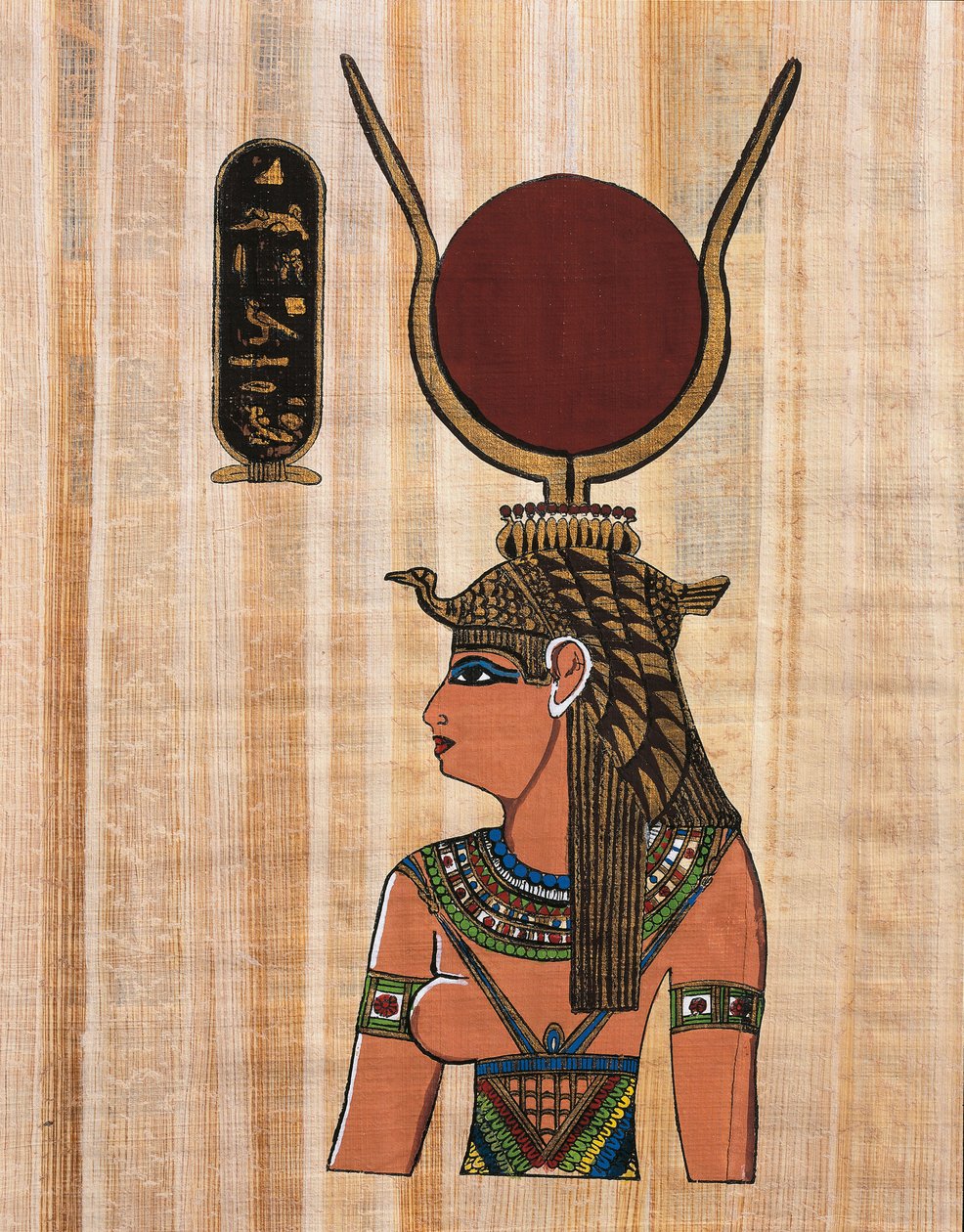 Cleopatra VII, rekonstruksjon av et relieff fra tempelet til Kom Ombo (papyrus) av Egyptian Egyptian