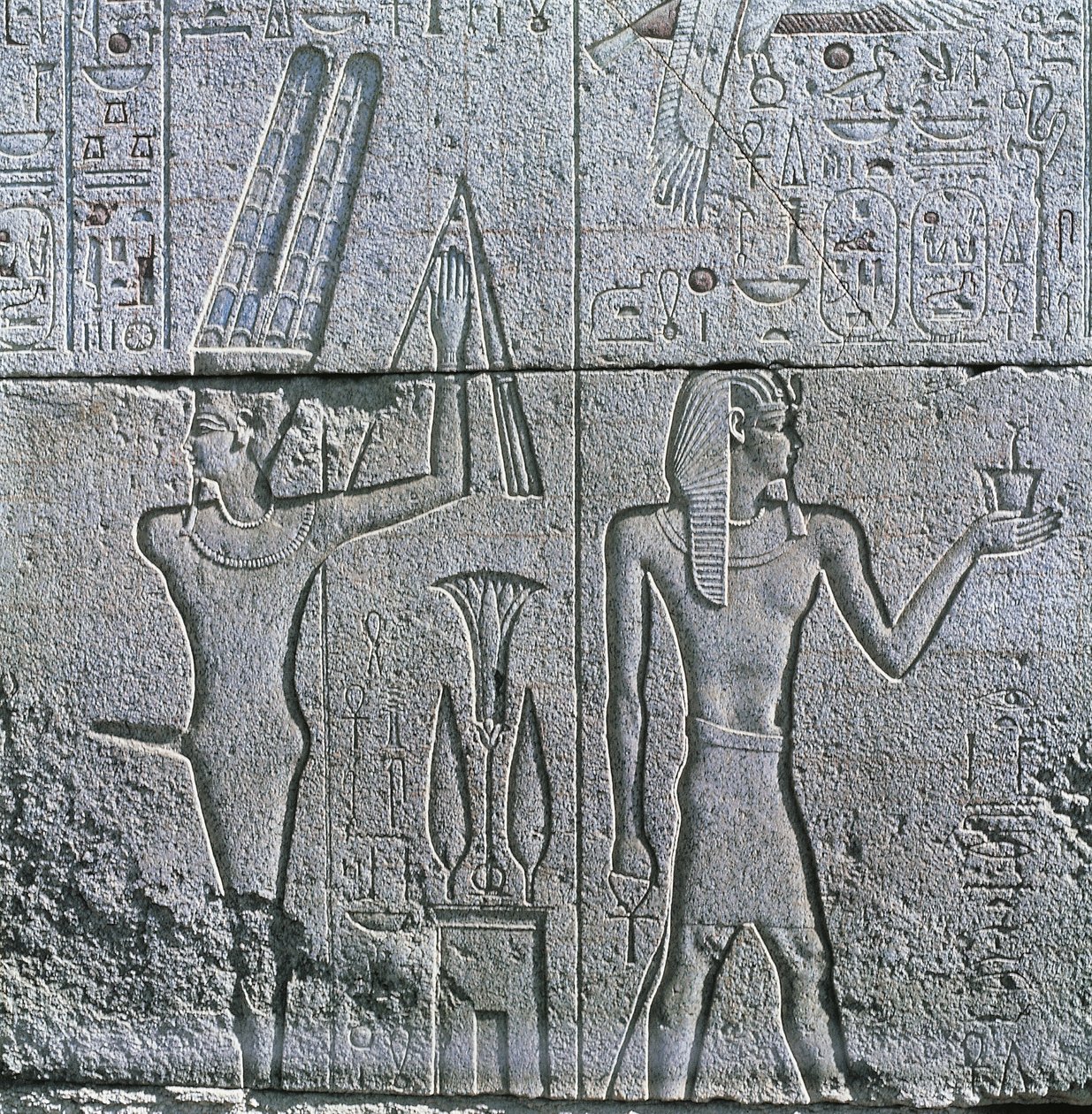 Egypt, antikkens Theben, Luxor, Karnak, relieff av guden Min og Filip III Arrhidaeus ved Amons store tempel av Egyptian Egyptian