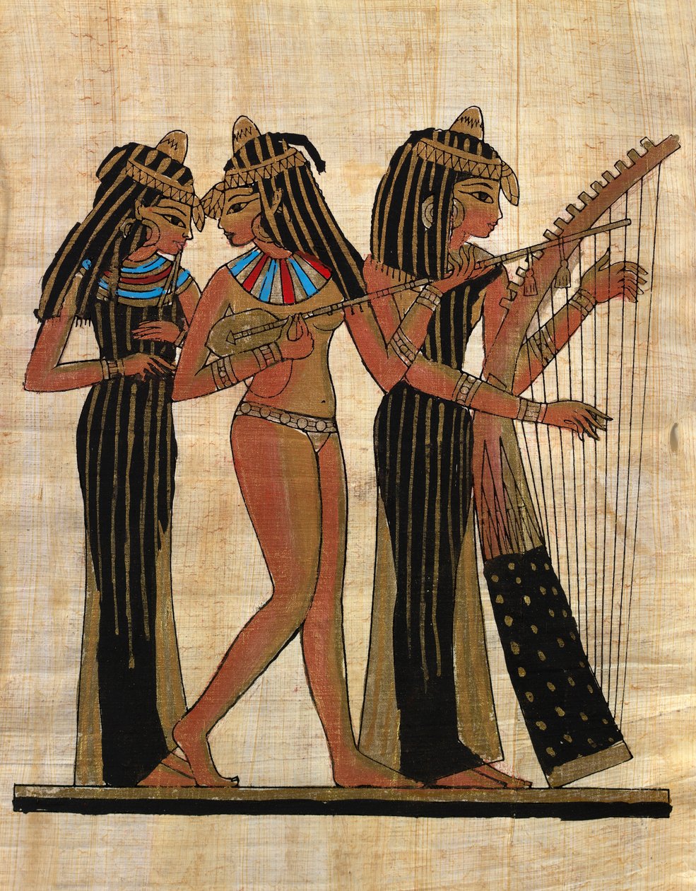 egyptisk kunst; egyptisk papyrus: musikere; Saml Del av Egyptian Egyptian