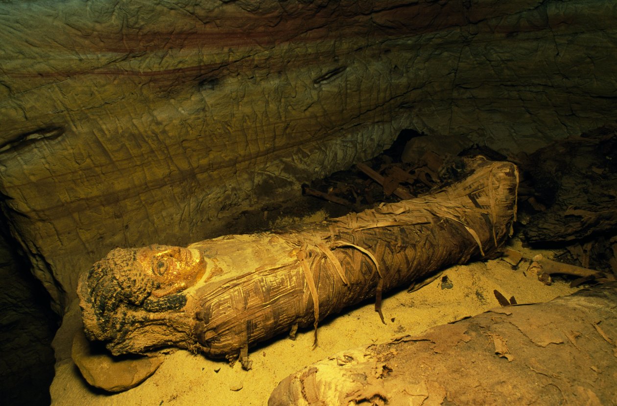 Mummy, Valley of Golden Mummies, Bahariya Oasis, Giza, Egypt. Egyptisk sivilisasjon av Egyptian Egyptian