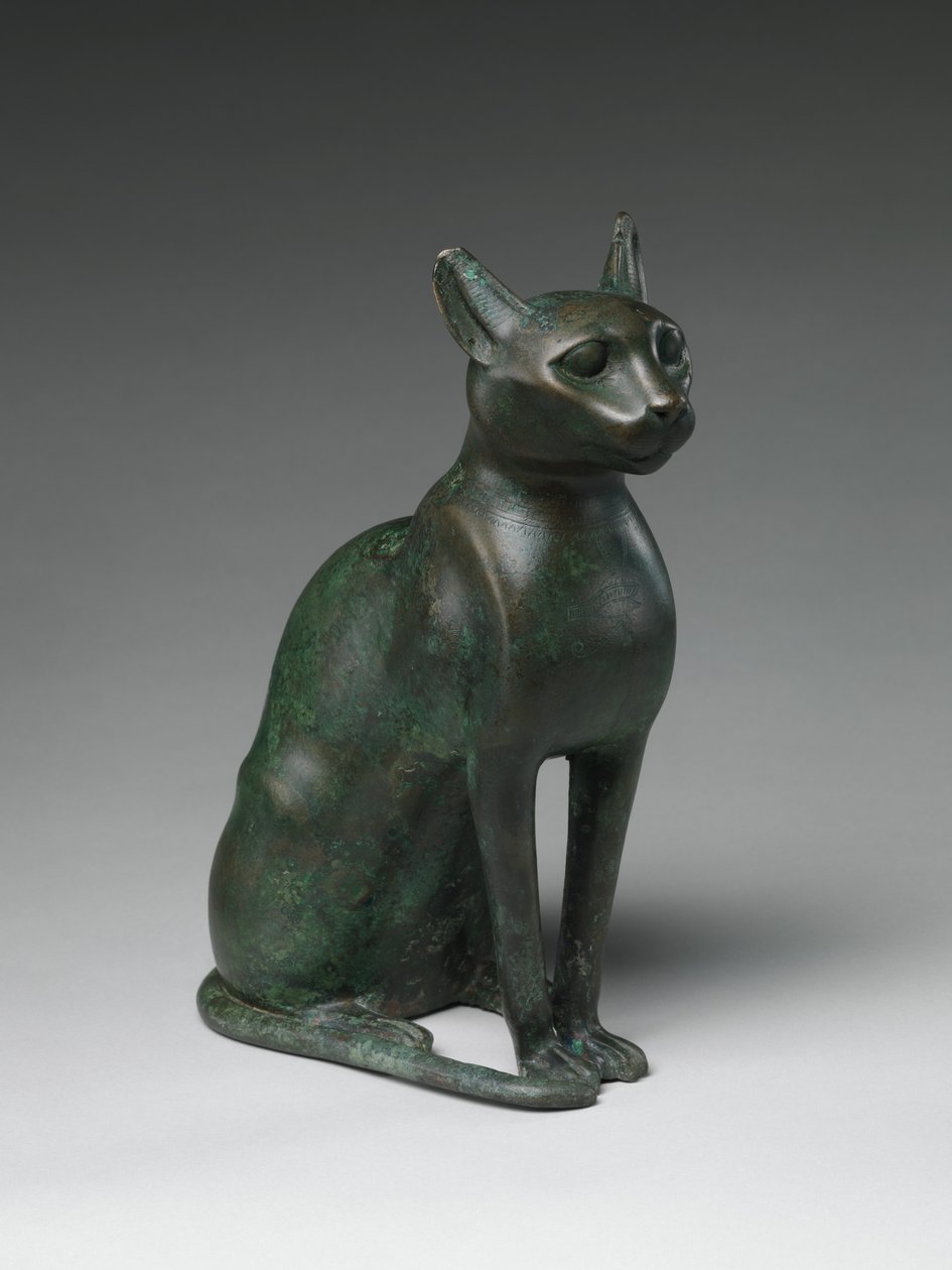 Kattestatuett ment å inneholde en mumifisert katt, 332-30 f.Kr. (blybronse) av Egyptian Ptolemaic Period