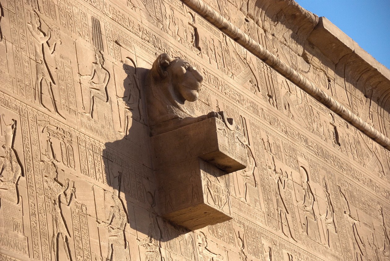 Egyptisk antikk: løvehodegargoyle, Hathor-tempelet, Dendera, Egypt av Egyptian Ptolemaic Period