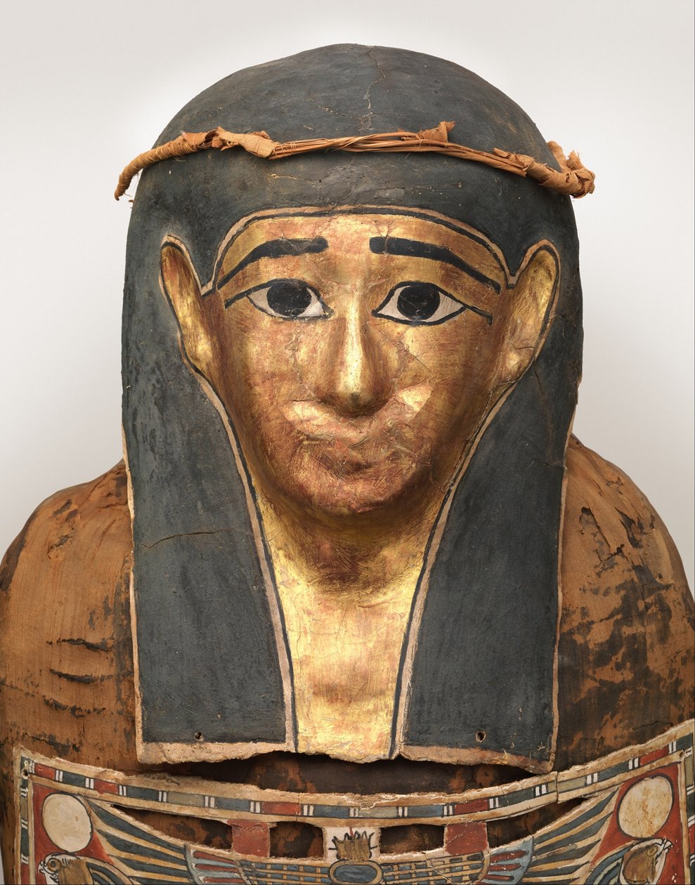 Mummy of Nesmin (detalj av mumiemaske med plantekrans), 200-30 f.Kr. av Egyptian Ptolemaic Period