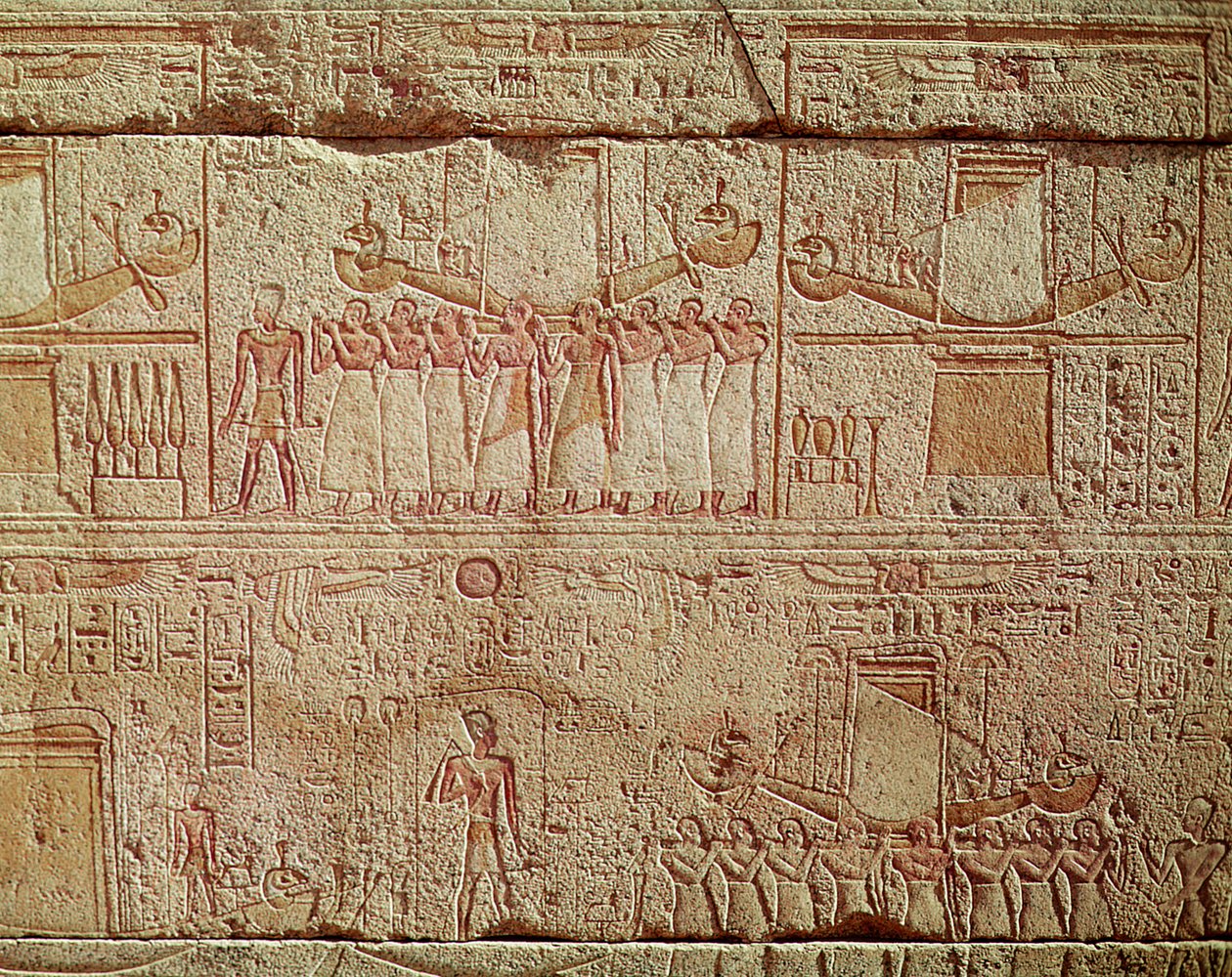 Relieff som viser hellige båter båret av prester i prosesjon, fra helligdommen til Philip Arrhidaeus (323-317 f.Kr.) makedonske dynasti (granitt) av Egyptian Ptolemaic Period