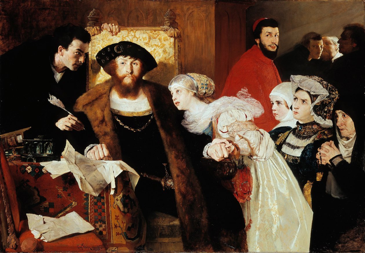 Christian II signerer dødsdommen til Torben Oxe av Hjalmer Eilif Emanuel Peterssen