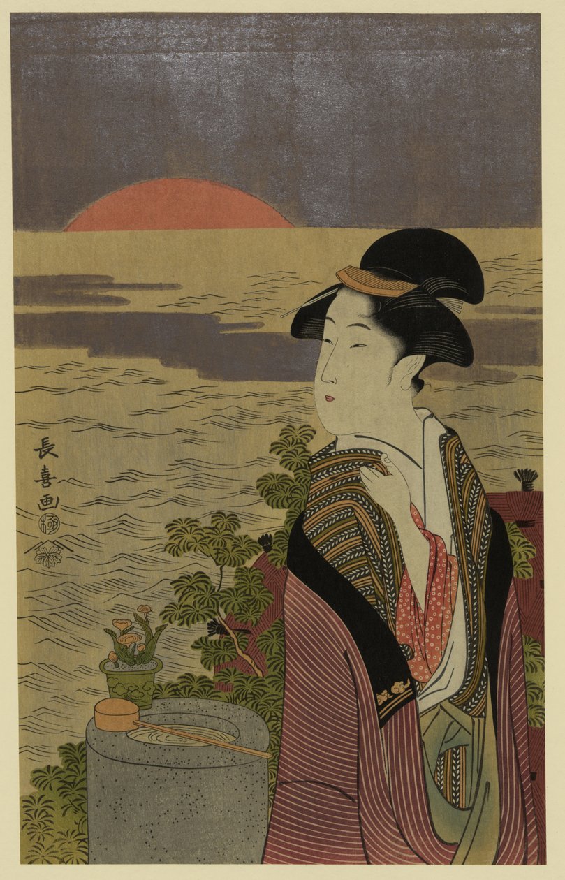 Japansk ukiyo-e i tre farger i tre farger av Eishōsai Chōki