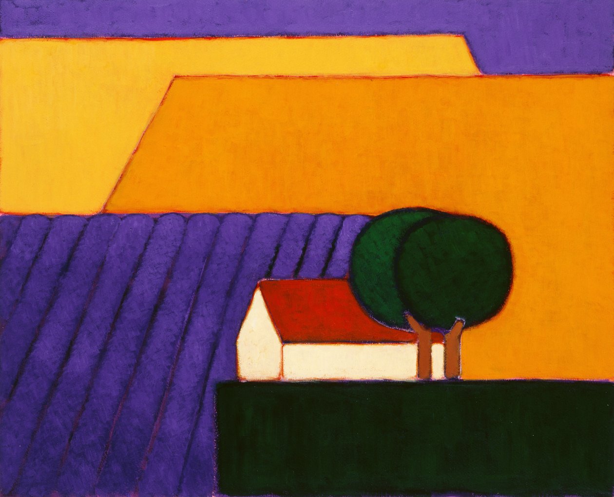 Lavender Field, Provence, 2004 (akryl på papir) av Eithne Contemporary Artist Donne