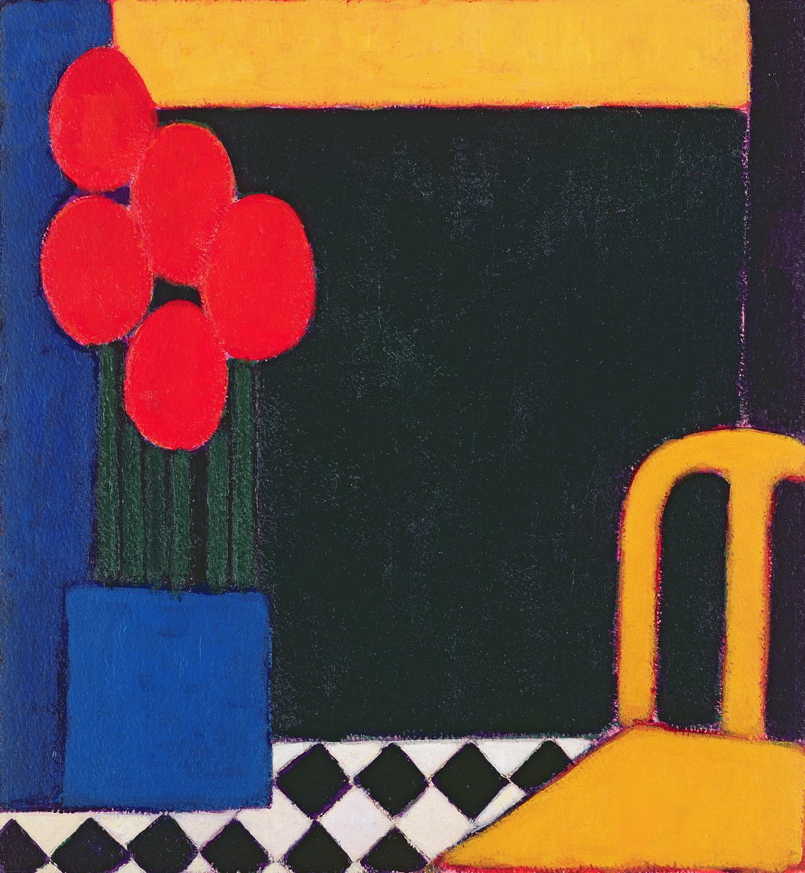 Tulipaner og gul stol, 2002 (akryl på papir) av Eithne Contemporary Artist Donne