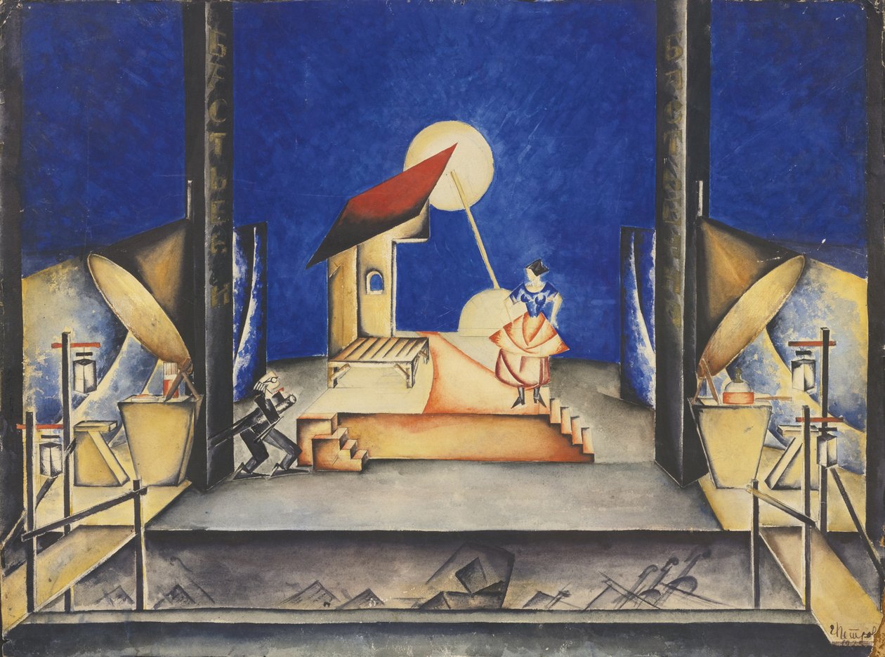Scenedesign for Opera Bastien und Bastienne av W. A. Mozart, 1925 av Ekaterina Petrova Troitskaya