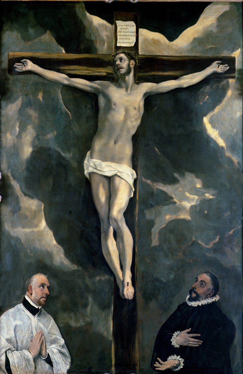 Korsfestelsen med to givere, ca. 1580 av El Greco
