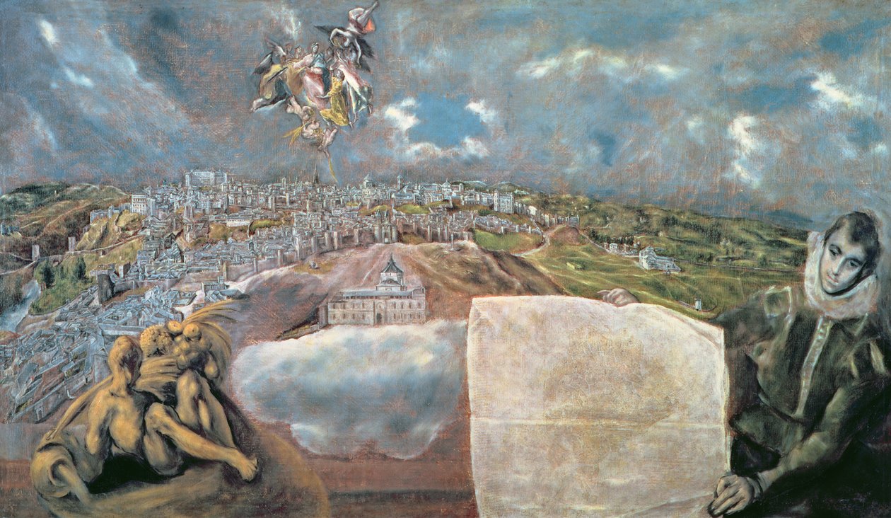 Vis og kart over byen Toledo av El Greco