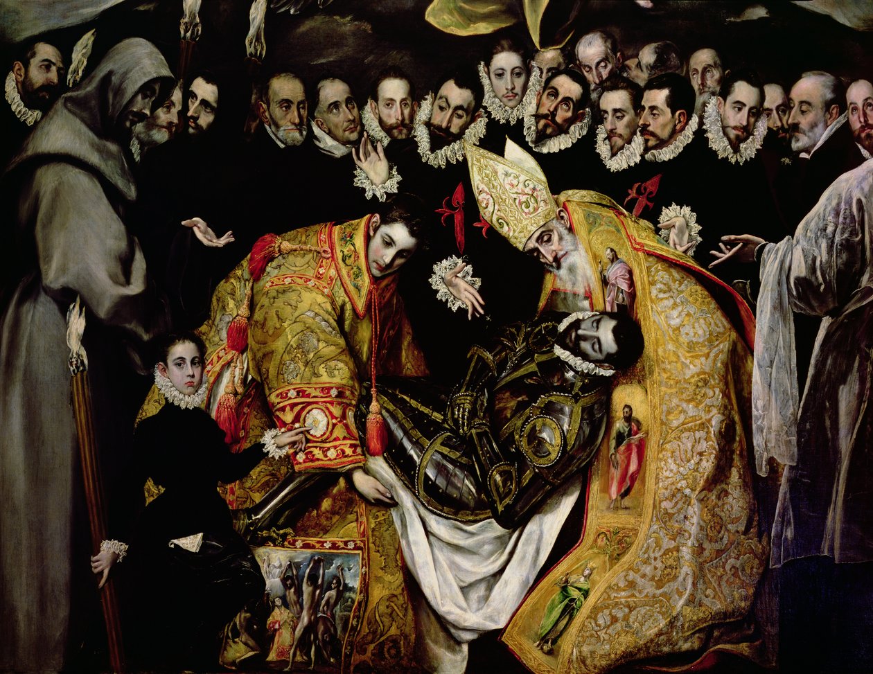 Begravelsen av grev Orgaz, fra en legende fra 1323, detalj av en ung side, St. Etienne, greven og St. Augustine av El Greco