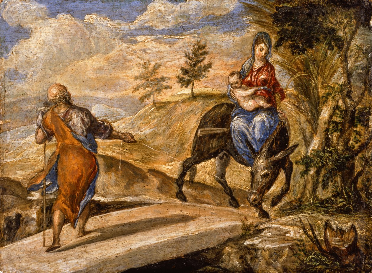 The Flight into Egypt (olje på panel) av El Greco