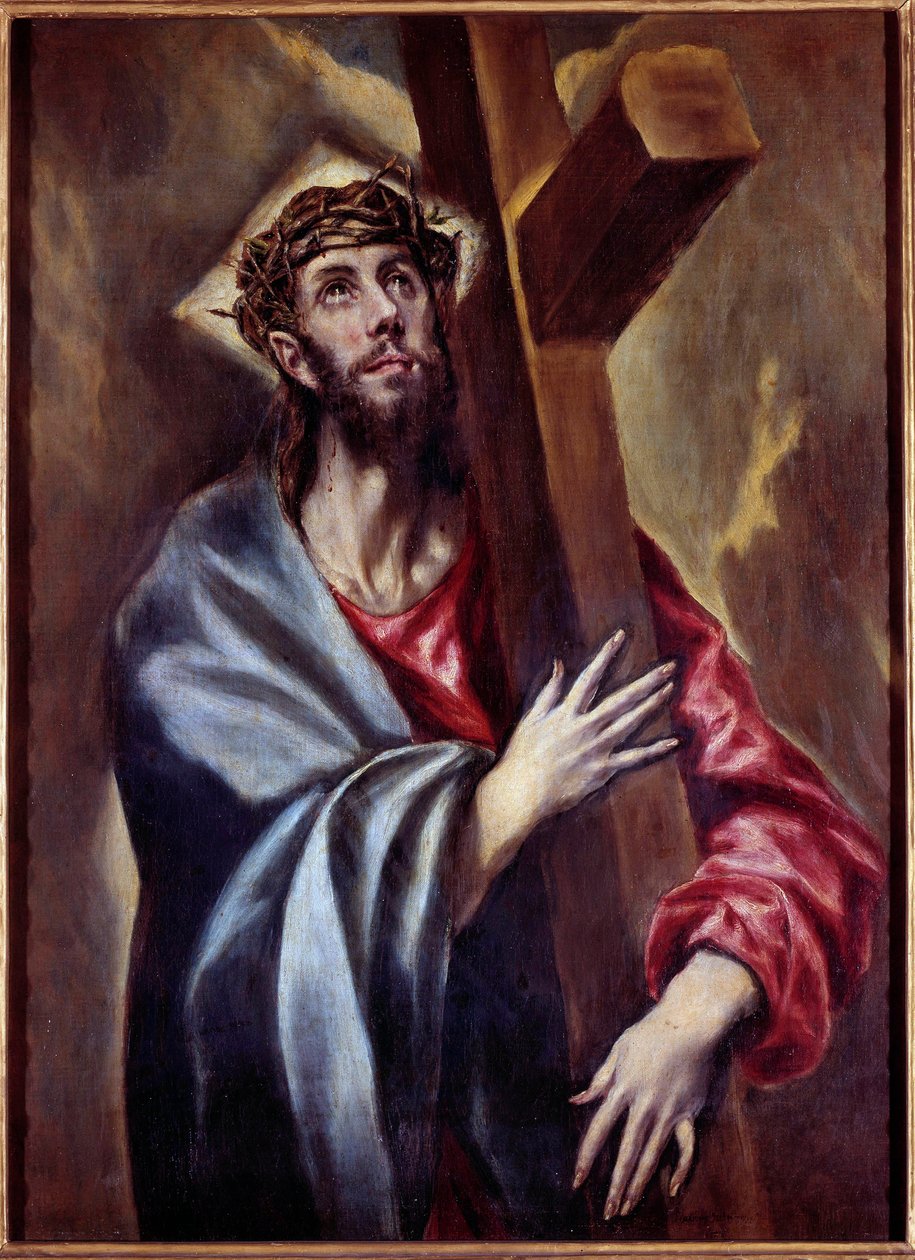 Kristus som bærer korset Maleri av Domenikos Theotokopoulos dit El Greco (1541-1614) 1605 Søn. 1,08x0,78 m Madrid, Prado-museet - Kristus bærer korset. Maleri av Domenikos Theotokopoulos kjent som El Greco (1541-1614) 1605. 1,08 x 0,78 m. Prado Mus av El Greco