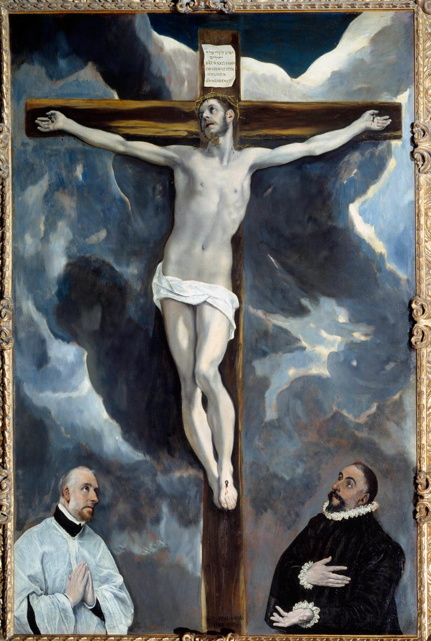 Kristus på korset tilber av begge giverne Maleri av Theotokopoulos Domenico dit El Greco (1541-1614) 1576 Søn. 2,6x1,71 m av El Greco